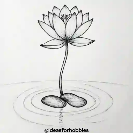 Water Lily Flower Drawing With Pencil